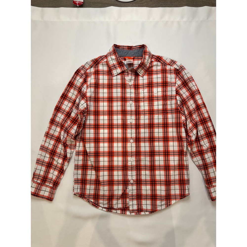 Gymboree Plaid Button Down Shirt Kids Size 10-12 Red White Long‎ Sleeve